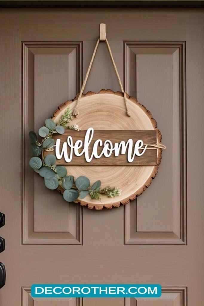 Rustic Welcome Wood Slice Door Hanger