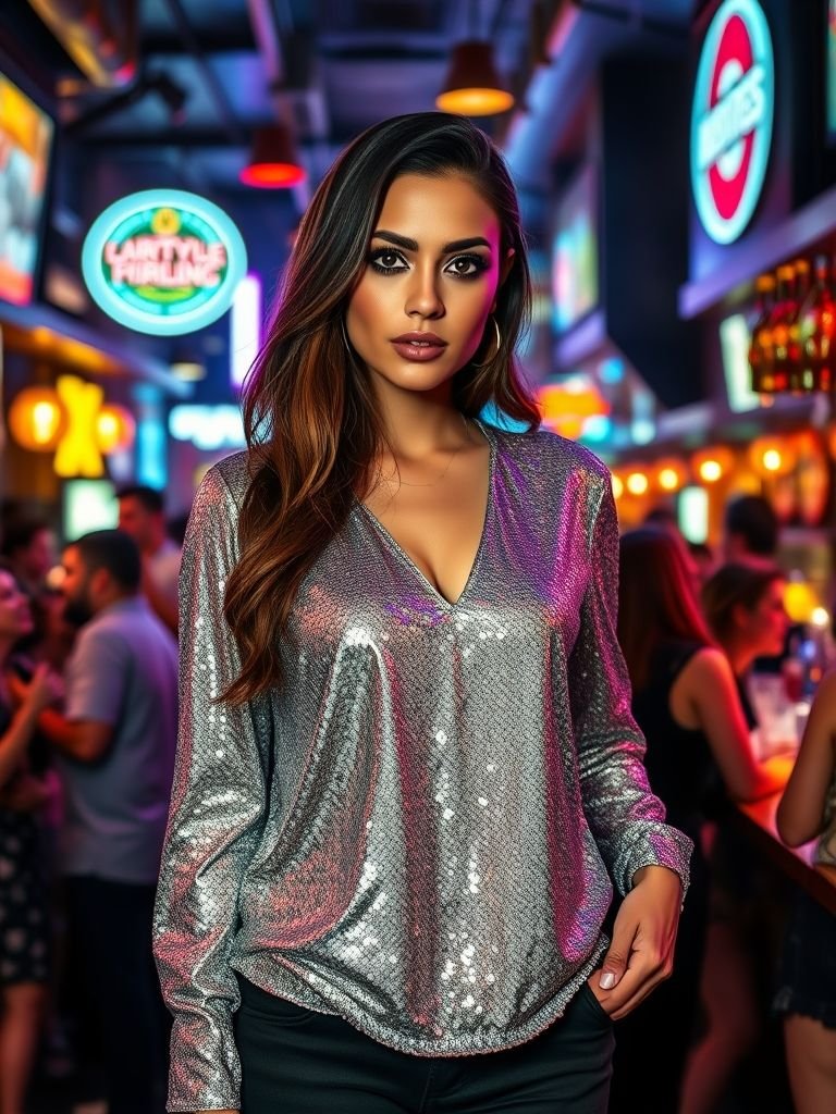 Sequin Top + Black Jeans